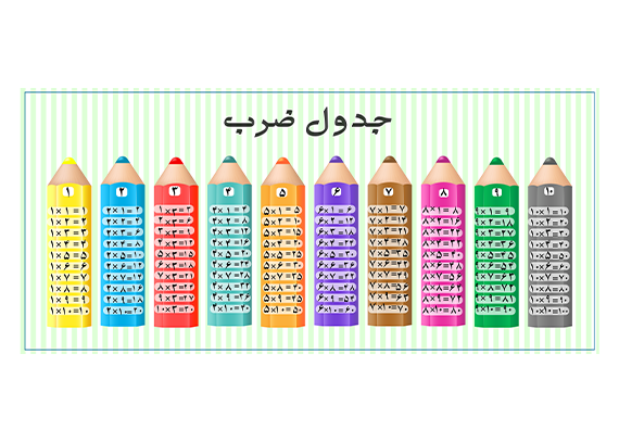 جدول ضرب طرح مداد رنگی