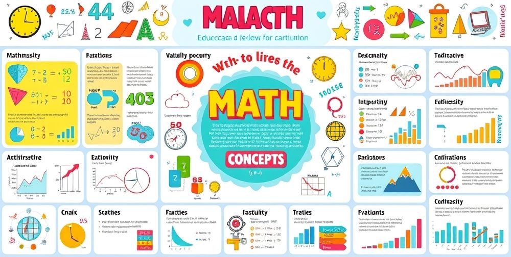 An educational infographic focusing on math concepts with colorful illustrations, diagrams, and engaging layouts designed to aid students in their comprehension of mathematical principles.