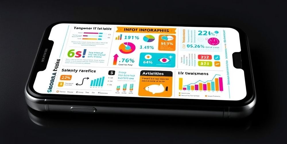 A vibrant and well-structured infographic displayed on a mobile device, showcasing various simple graphics, quick facts, and colorful charts with a user-friendly layout.