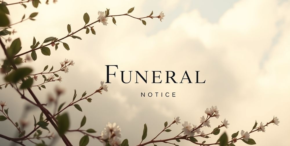 An elegant mourning announcement featuring muted tones, a subtle floral design, and well-structured text. Set in a peaceful environment that evokes a sense of tranquility.