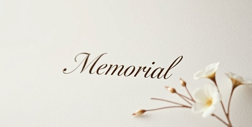 A close-up of a beautifully designed open-layer mourning advertisement showcasing elegant fonts and subtle floral accents, placed softly against a muted background, capturing the essence of remembrance.