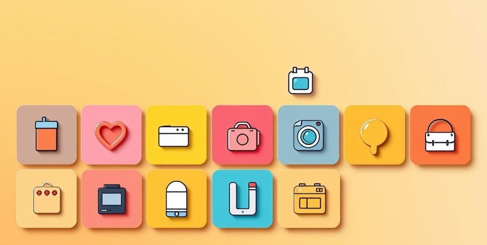 An engaging Instagram highlight cover interface displaying various product categories with clear icons, appealing colors, and organized sections to enhance user interaction and engagement.