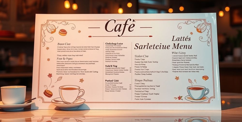 A beautifully designed café menu incorporating harmonious colors and stylish fonts, creating an inviting atmosphere for customers.